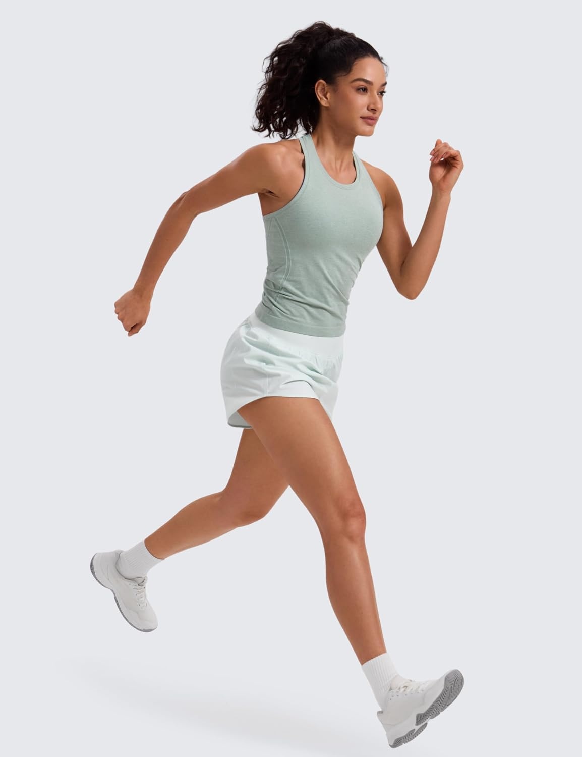 image:imageCRZ YOGA Mid Flat Waisted Running Shorts for Women 3 Mesh Liner Quick Dry for Workout Sport Athletic with Zipper PocketOcean Air