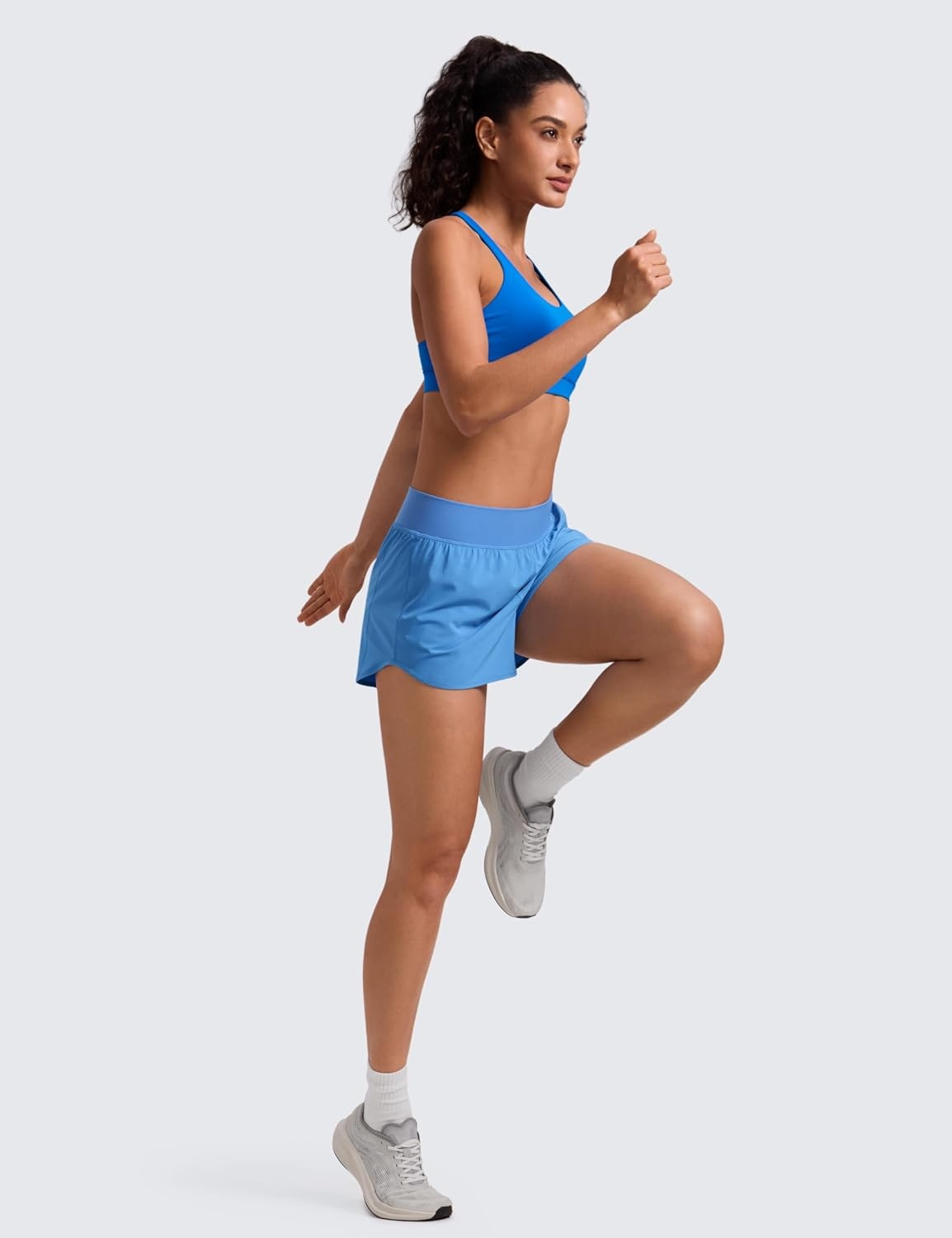 image:imageCRZ YOGA Mid Flat Waisted Running Shorts for Women 3 Mesh Liner Quick Dry for Workout Sport Athletic with Zipper PocketParty Blue