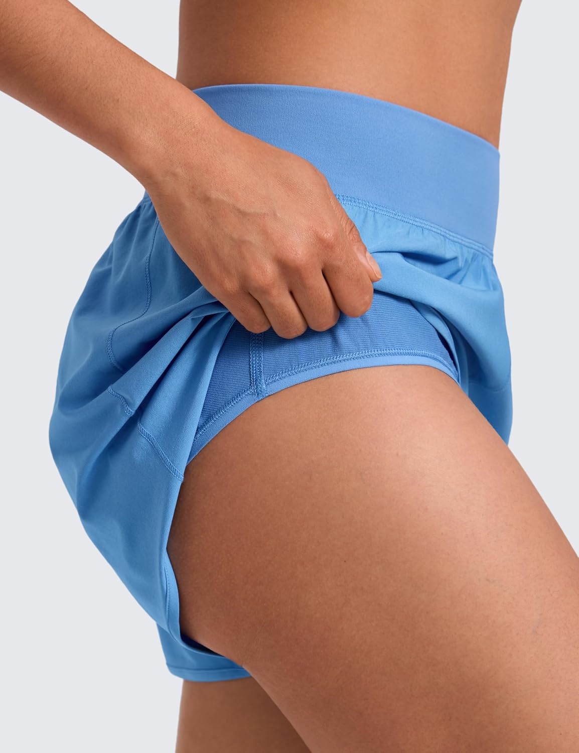 image:imageCRZ YOGA Mid Flat Waisted Running Shorts for Women 3 Mesh Liner Quick Dry for Workout Sport Athletic with Zipper PocketParty Blue