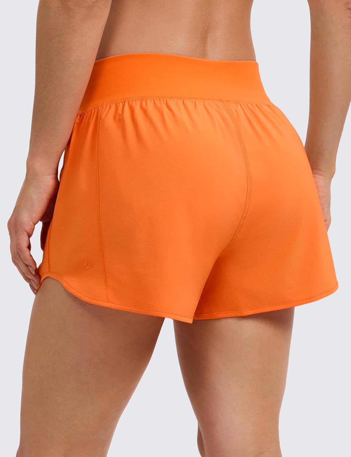image:imageCRZ YOGA Mid Flat Waisted Running Shorts for Women 3 Mesh Liner Quick Dry for Workout Sport Athletic with Zipper PocketSparkle Orange