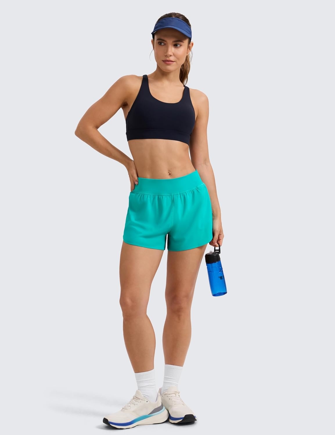 image:imageCRZ YOGA Mid Flat Waisted Running Shorts for Women 3 Mesh Liner Quick Dry for Workout Sport Athletic with Zipper PocketTropics Teal