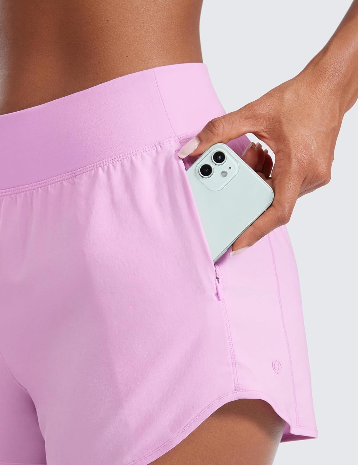 image:imageCRZ YOGA Mid Flat Waisted Running Shorts for Women 3 Mesh Liner Quick Dry for Workout Sport Athletic with Zipper PocketVita Pink