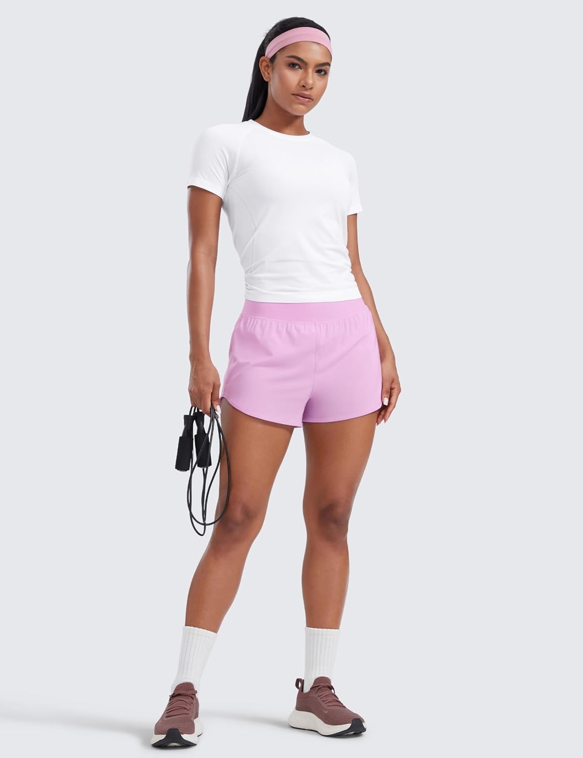 image:imageCRZ YOGA Mid Flat Waisted Running Shorts for Women 3 Mesh Liner Quick Dry for Workout Sport Athletic with Zipper PocketVita Pink