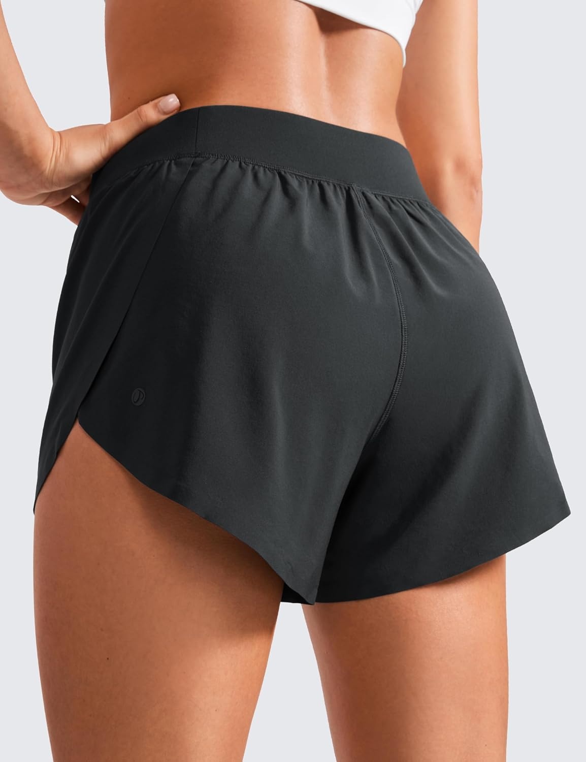 image:imageCRZ YOGA Mid Waisted Split Running Shorts for Women 4 Comfy Mesh Liner for Workout Athletic Gym Track Quick DryBlack