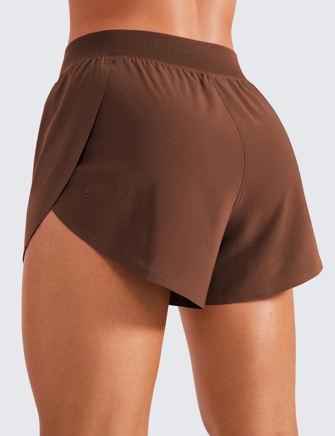 image:imageCRZ YOGA Mid Waisted Split Running Shorts for Women 4 Comfy Mesh Liner for Workout Athletic Gym Track Quick DryCoffee Brown
