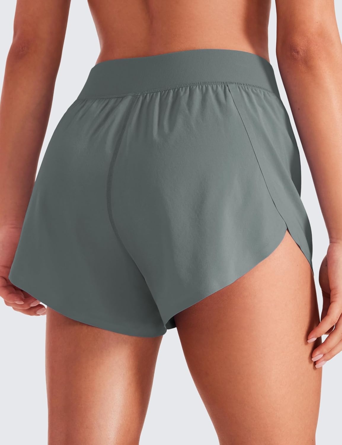 image:imageCRZ YOGA Mid Waisted Split Running Shorts for Women 4 Comfy Mesh Liner for Workout Athletic Gym Track Quick DryGrey Sage