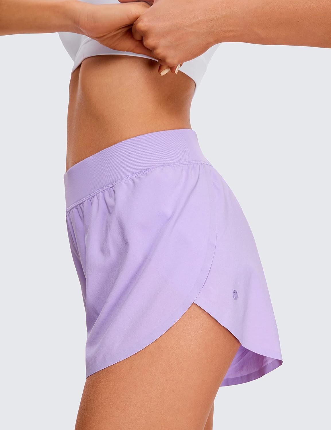 image:imageCRZ YOGA Mid Waisted Split Running Shorts for Women 4 Comfy Mesh Liner for Workout Athletic Gym Track Quick DryLilac