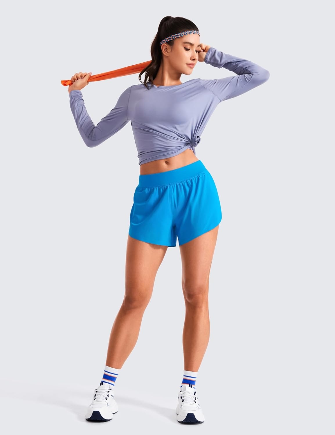 image:imageCRZ YOGA Mid Waisted Split Running Shorts for Women 4 Comfy Mesh Liner for Workout Athletic Gym Track Quick DryMadagascar Blue