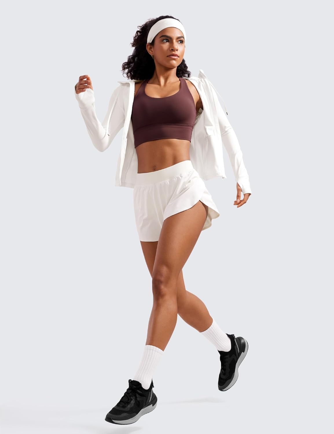 image:imageCRZ YOGA Mid Waisted Split Running Shorts for Women 4 Comfy Mesh Liner for Workout Athletic Gym Track Quick DryMilky White Bone