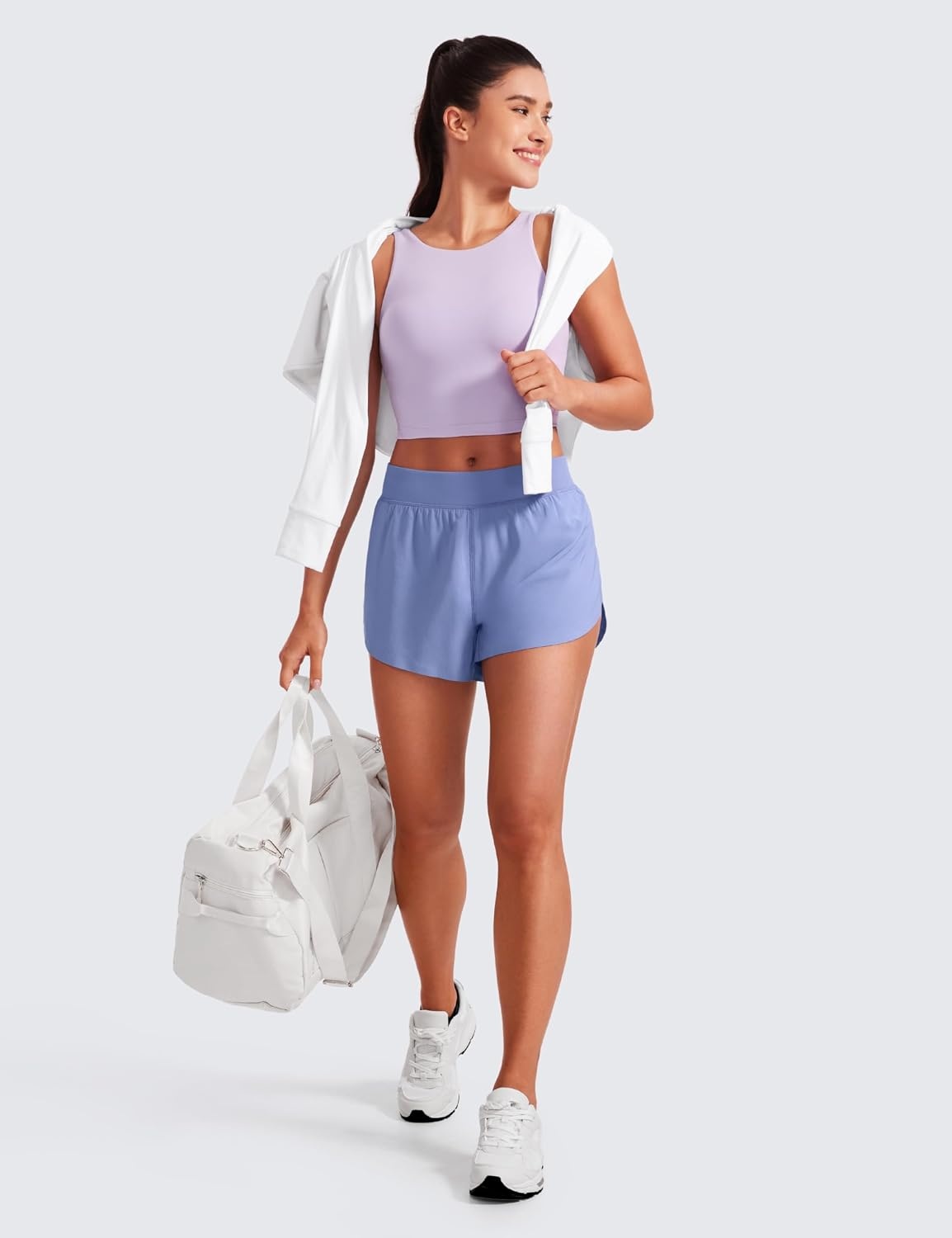 image:imageCRZ YOGA Mid Waisted Split Running Shorts for Women 4 Comfy Mesh Liner for Workout Athletic Gym Track Quick DryPeriwinkle Purple