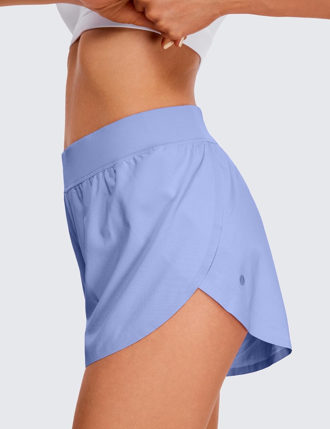 image:imageCRZ YOGA Mid Waisted Split Running Shorts for Women 4 Comfy Mesh Liner for Workout Athletic Gym Track Quick DryPeriwinkle Purple