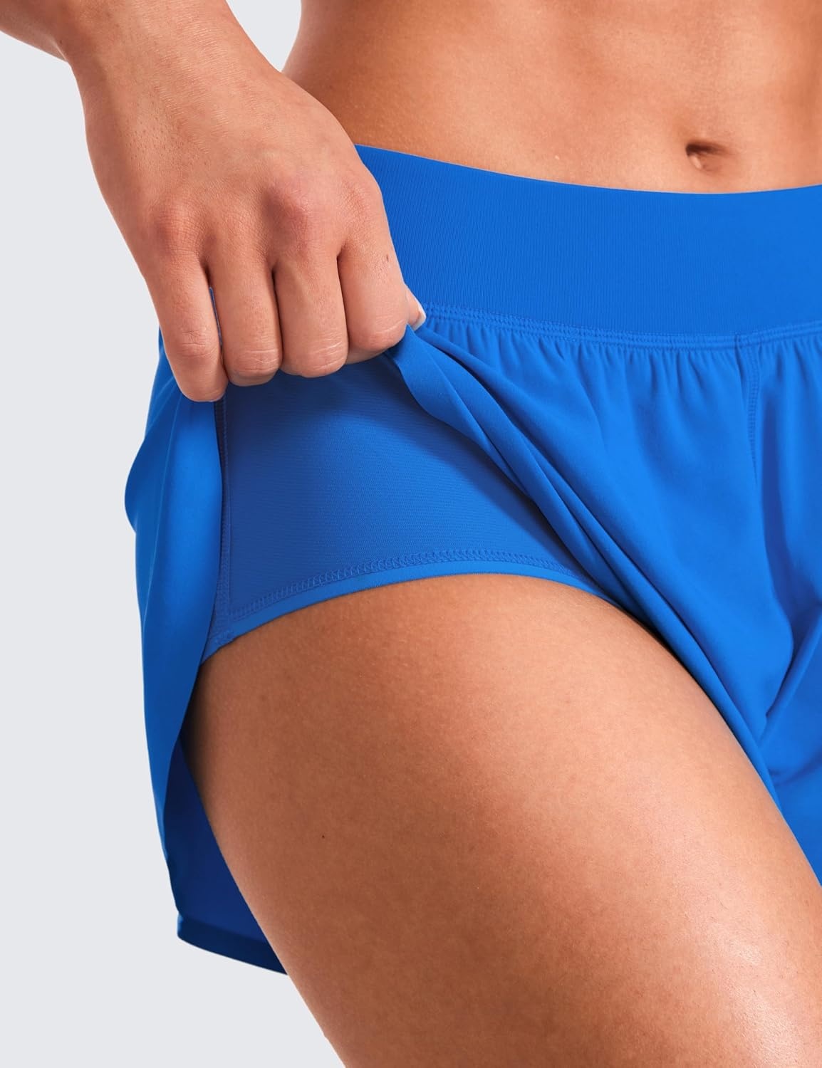 image:imageCRZ YOGA Mid Waisted Split Running Shorts for Women 4 Comfy Mesh Liner for Workout Athletic Gym Track Quick DrySparkle Blue