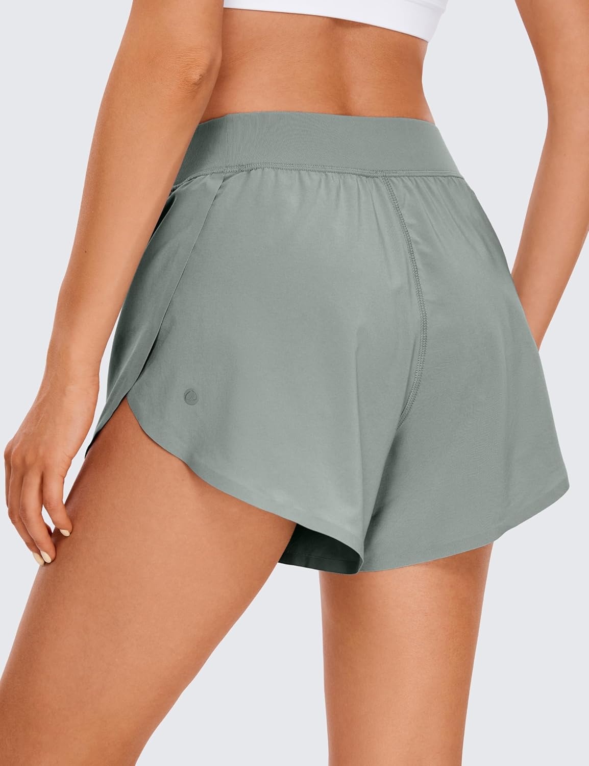 image:imageCRZ YOGA Mid Waisted Split Running Shorts for Women 4 Comfy Mesh Liner for Workout Athletic Gym Track Quick DrySterling