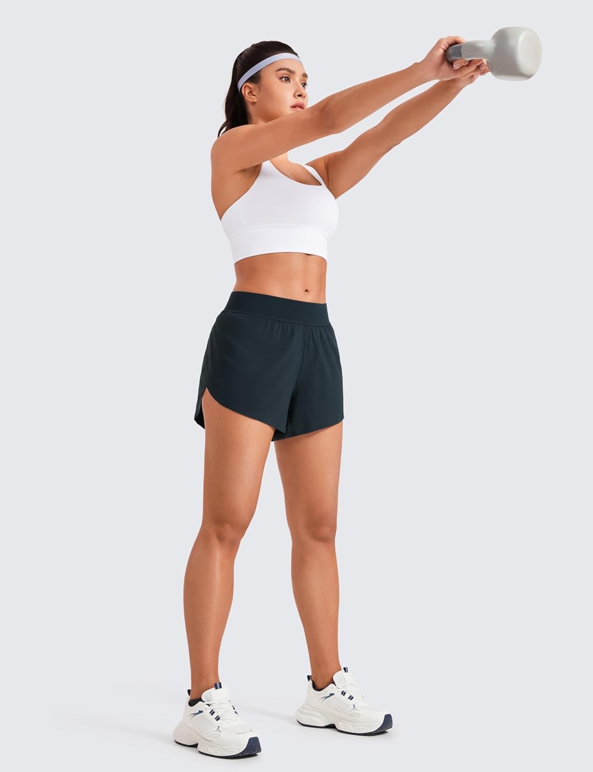 image:imageCRZ YOGA Mid Waisted Split Running Shorts for Women 4 Comfy Mesh Liner for Workout Athletic Gym Track Quick DryTrue Navy