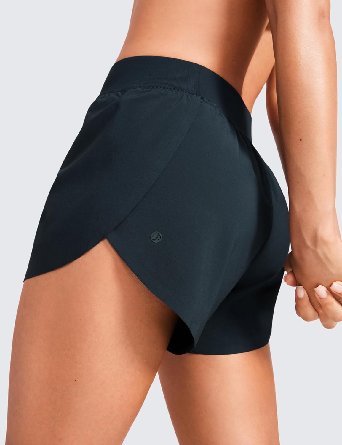 image:imageCRZ YOGA Mid Waisted Split Running Shorts for Women 4 Comfy Mesh Liner for Workout Athletic Gym Track Quick DryTrue Navy