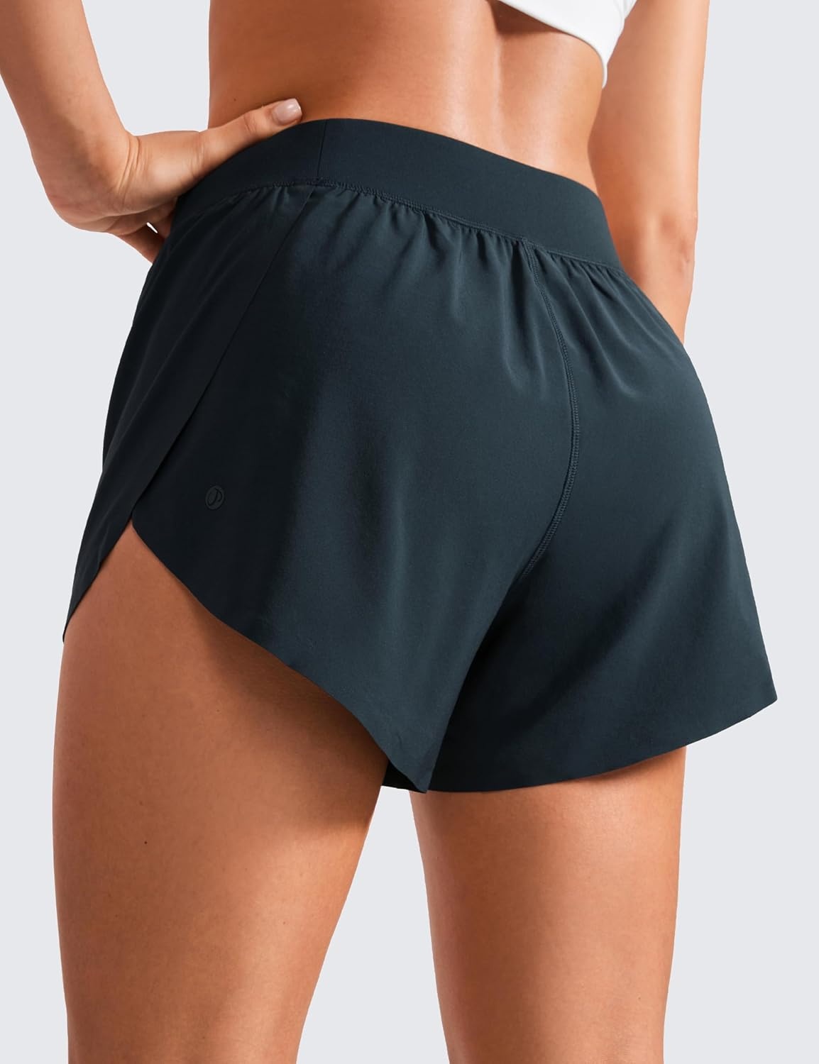 image:imageCRZ YOGA Mid Waisted Split Running Shorts for Women 4 Comfy Mesh Liner for Workout Athletic Gym Track Quick DryTrue Navy