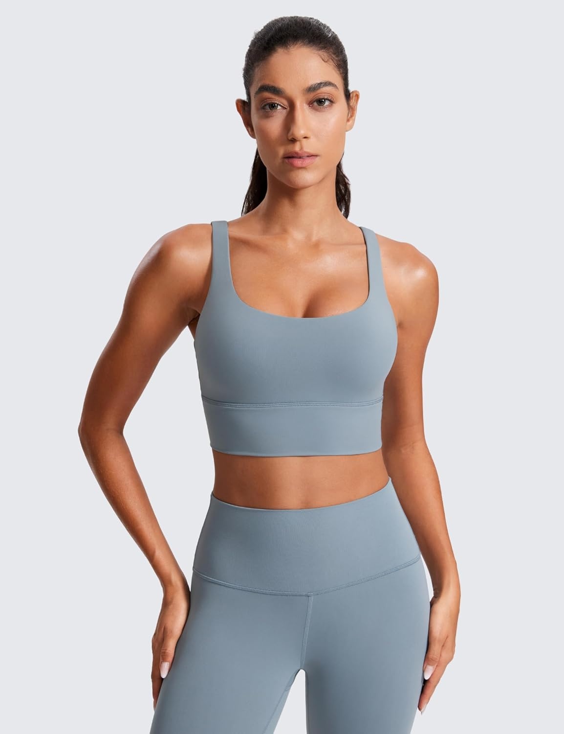 image:imageCRZ YOGA Naked Feeling Strappy Longline Sports Bras for Women Medium Impact Criss Cross Yoga Padded Workout Crop TopBelgian Blue