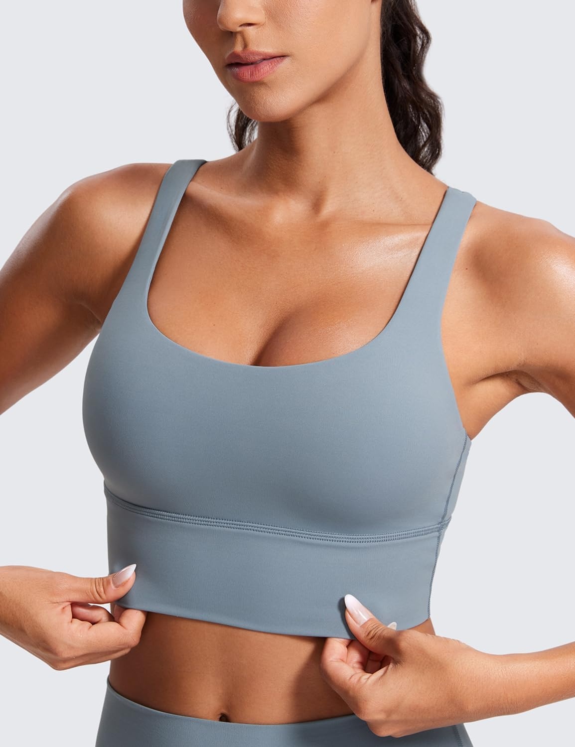 image:imageCRZ YOGA Naked Feeling Strappy Longline Sports Bras for Women Medium Impact Criss Cross Yoga Padded Workout Crop TopBelgian Blue