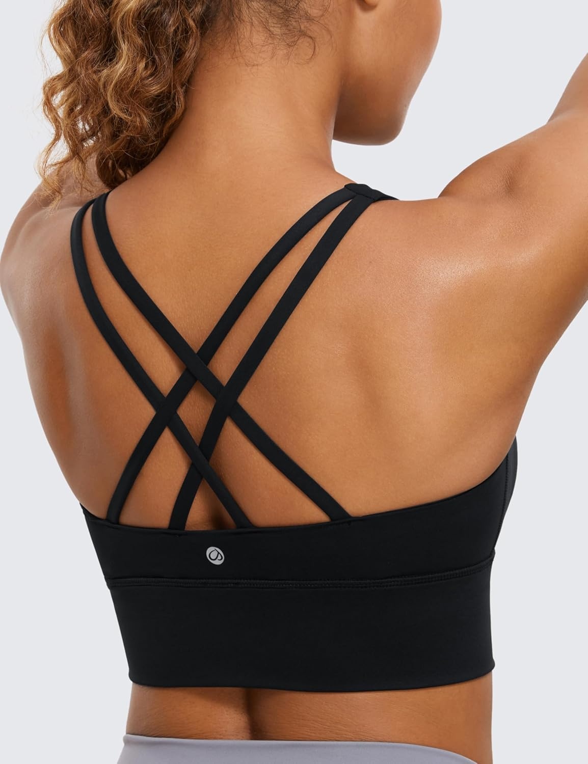 image:imageCRZ YOGA Naked Feeling Strappy Longline Sports Bras for Women Medium Impact Criss Cross Yoga Padded Workout Crop TopBlack