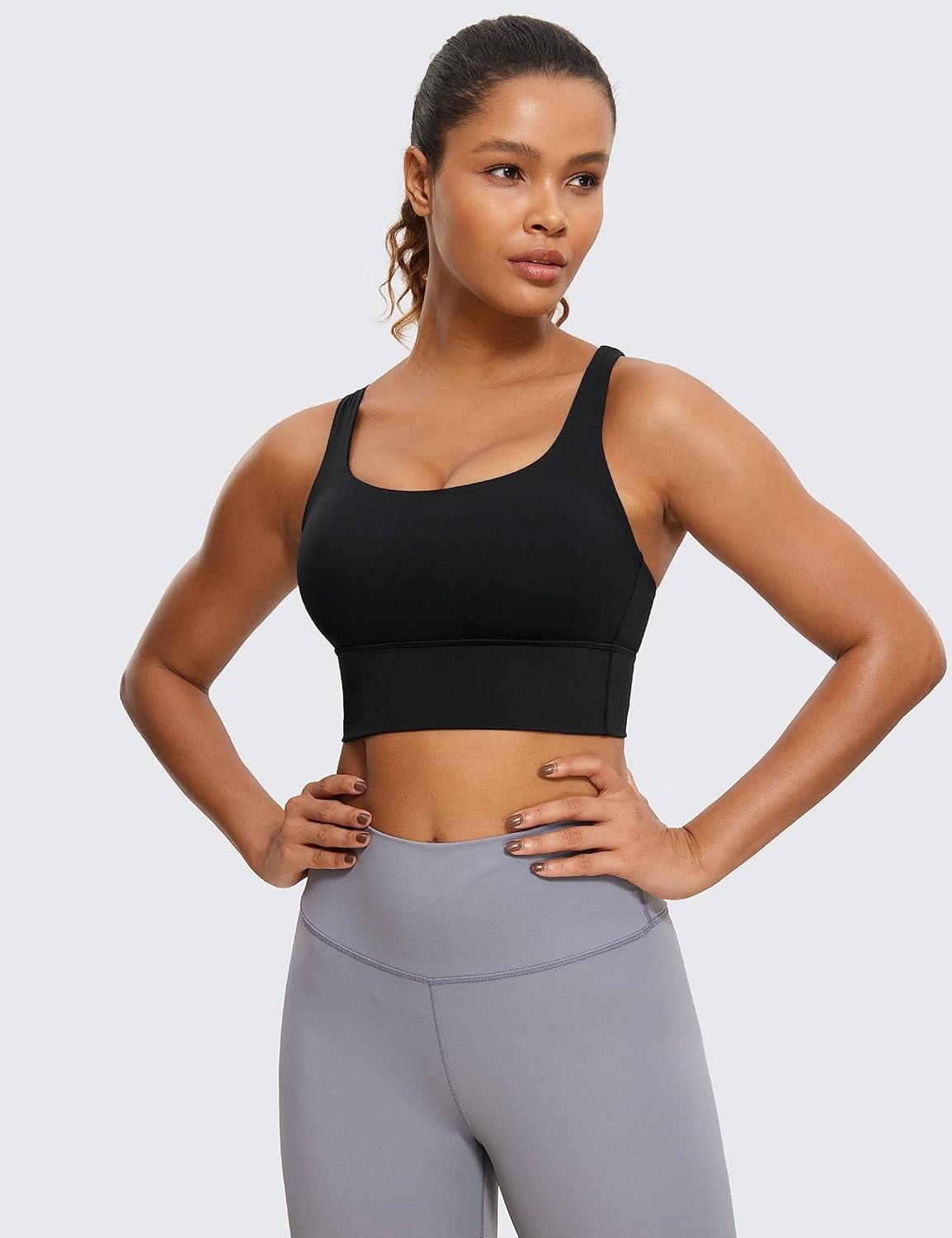 image:imageCRZ YOGA Naked Feeling Strappy Longline Sports Bras for Women Medium Impact Criss Cross Yoga Padded Workout Crop TopBlack