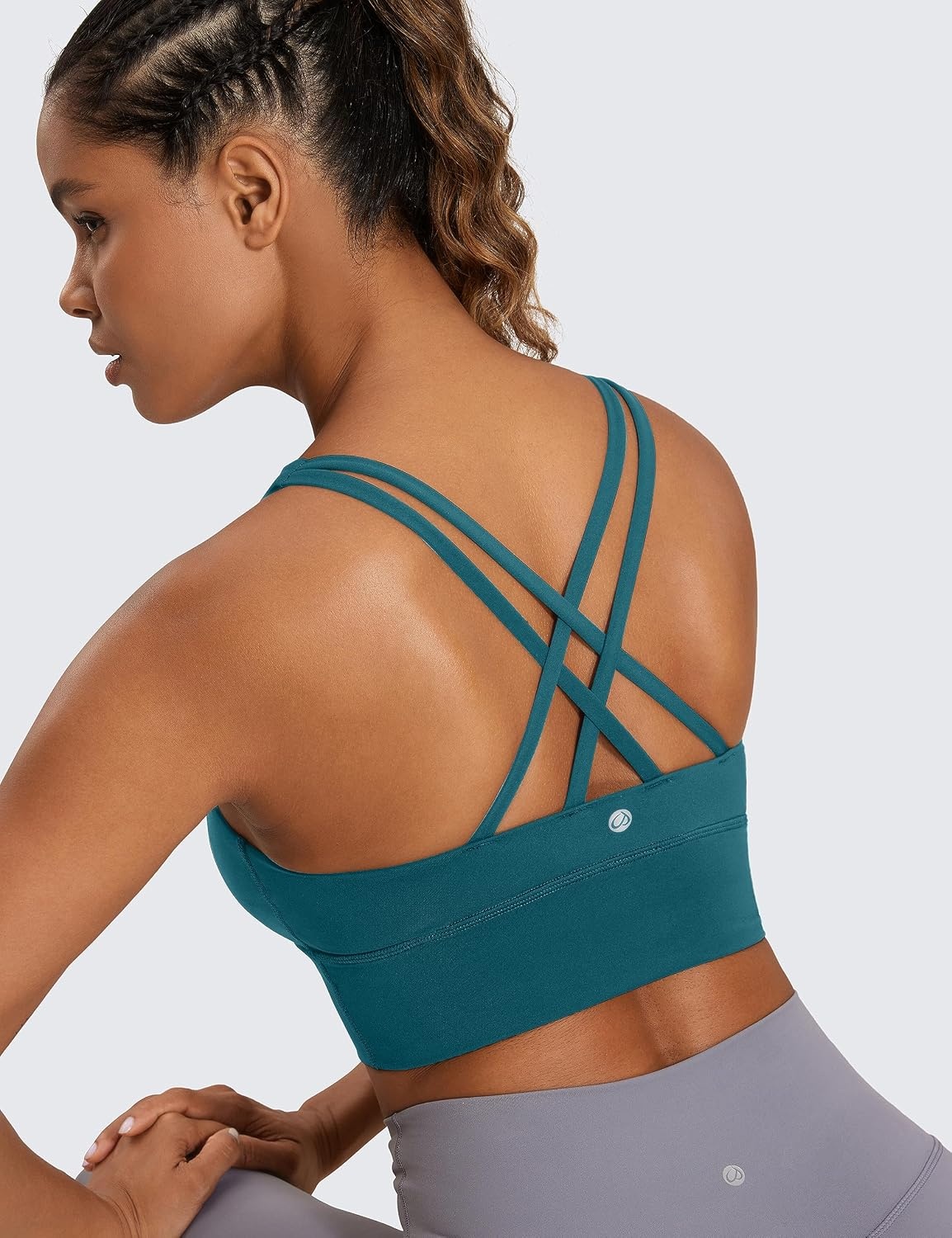 image:imageCRZ YOGA Naked Feeling Strappy Longline Sports Bras for Women Medium Impact Criss Cross Yoga Padded Workout Crop TopBorealis Green