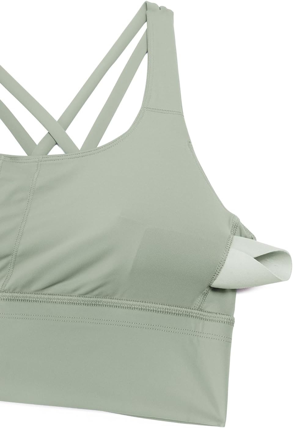 image:imageCRZ YOGA Naked Feeling Strappy Longline Sports Bras for Women Medium Impact Criss Cross Yoga Padded Workout Crop TopGreen Palm Court