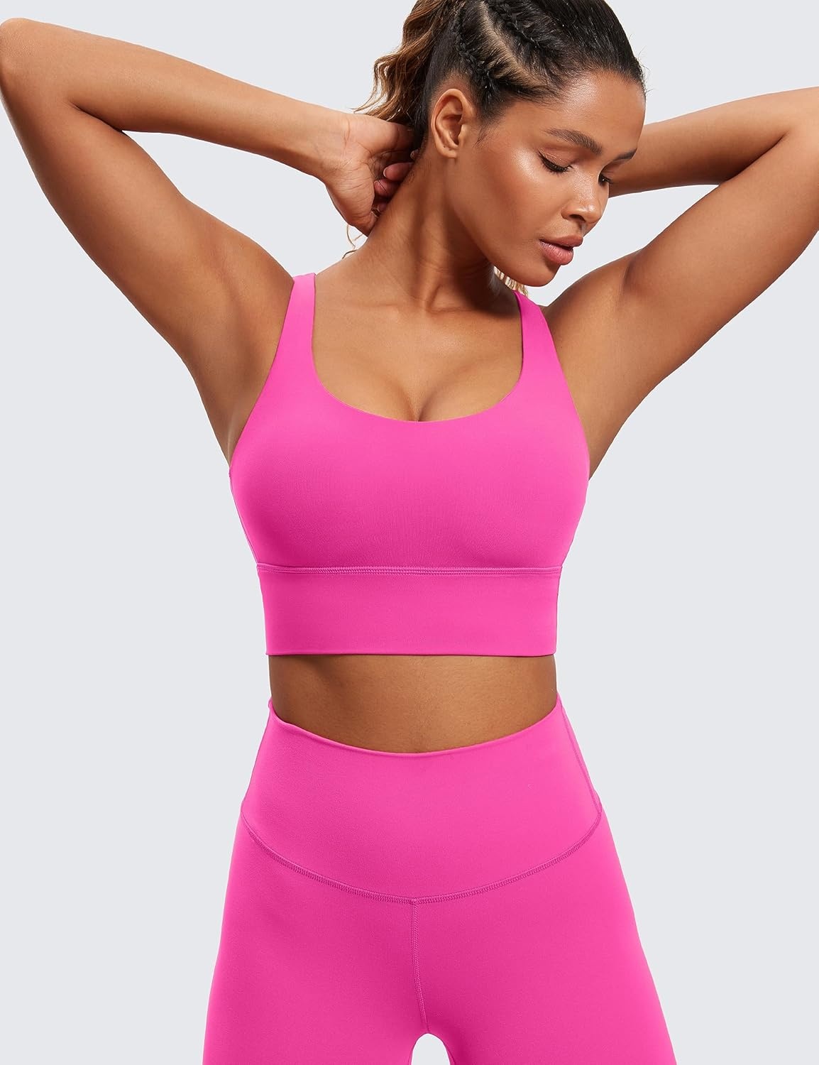 image:imageCRZ YOGA Naked Feeling Strappy Longline Sports Bras for Women Medium Impact Criss Cross Yoga Padded Workout Crop TopHibiscus Purple