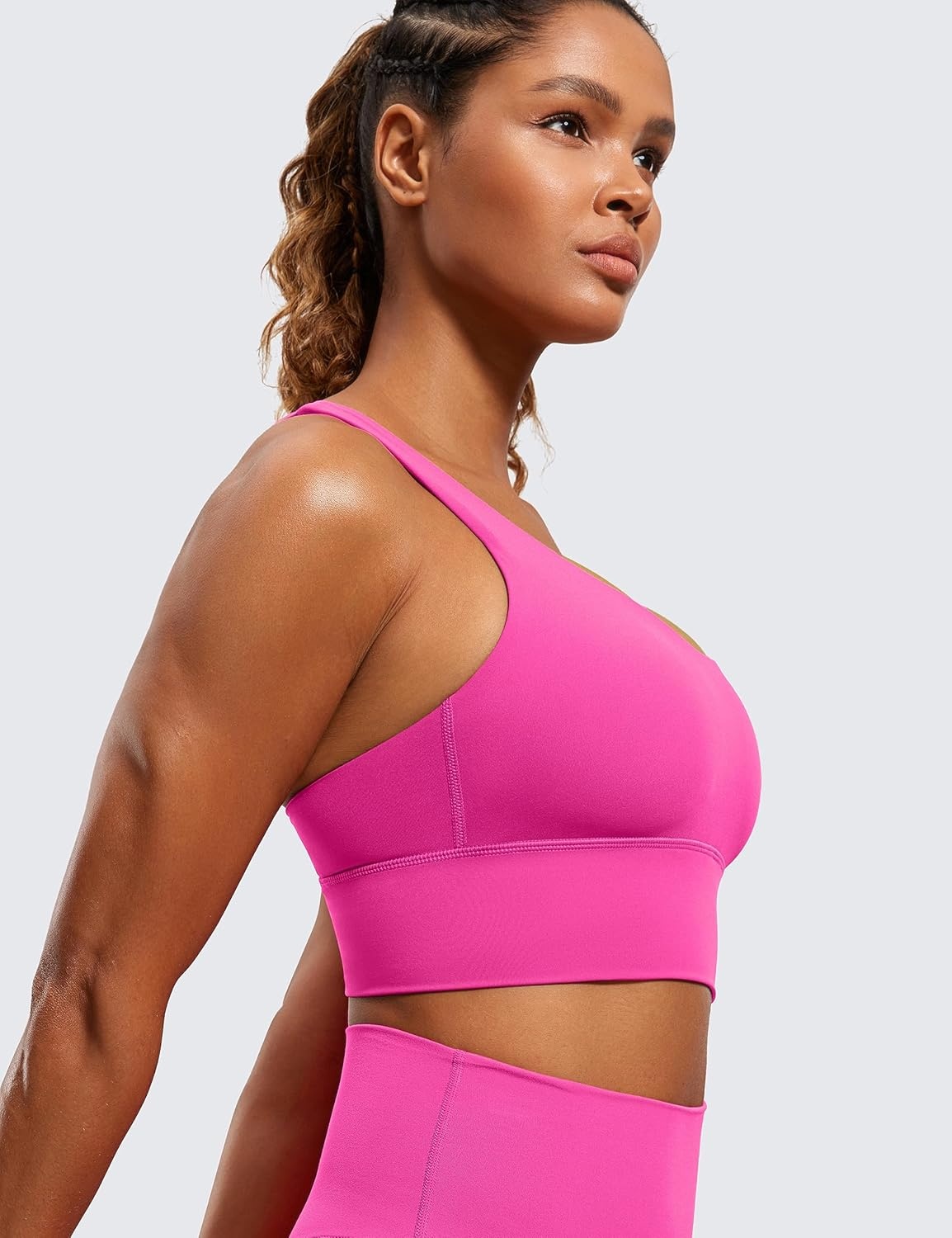 image:imageCRZ YOGA Naked Feeling Strappy Longline Sports Bras for Women Medium Impact Criss Cross Yoga Padded Workout Crop TopHibiscus Purple