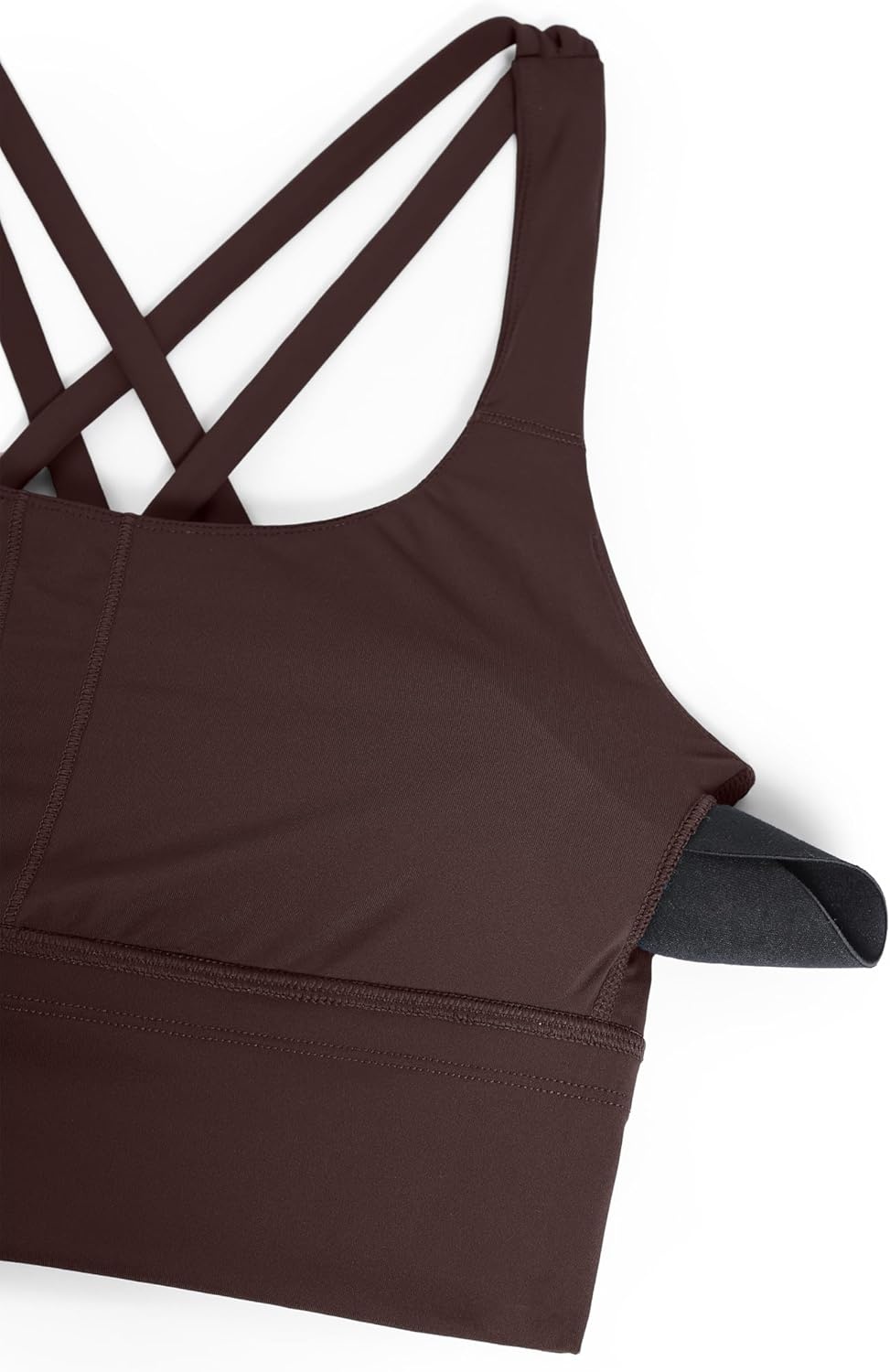 image:imageCRZ YOGA Naked Feeling Strappy Longline Sports Bras for Women Medium Impact Criss Cross Yoga Padded Workout Crop TopHot Fudge Brown
