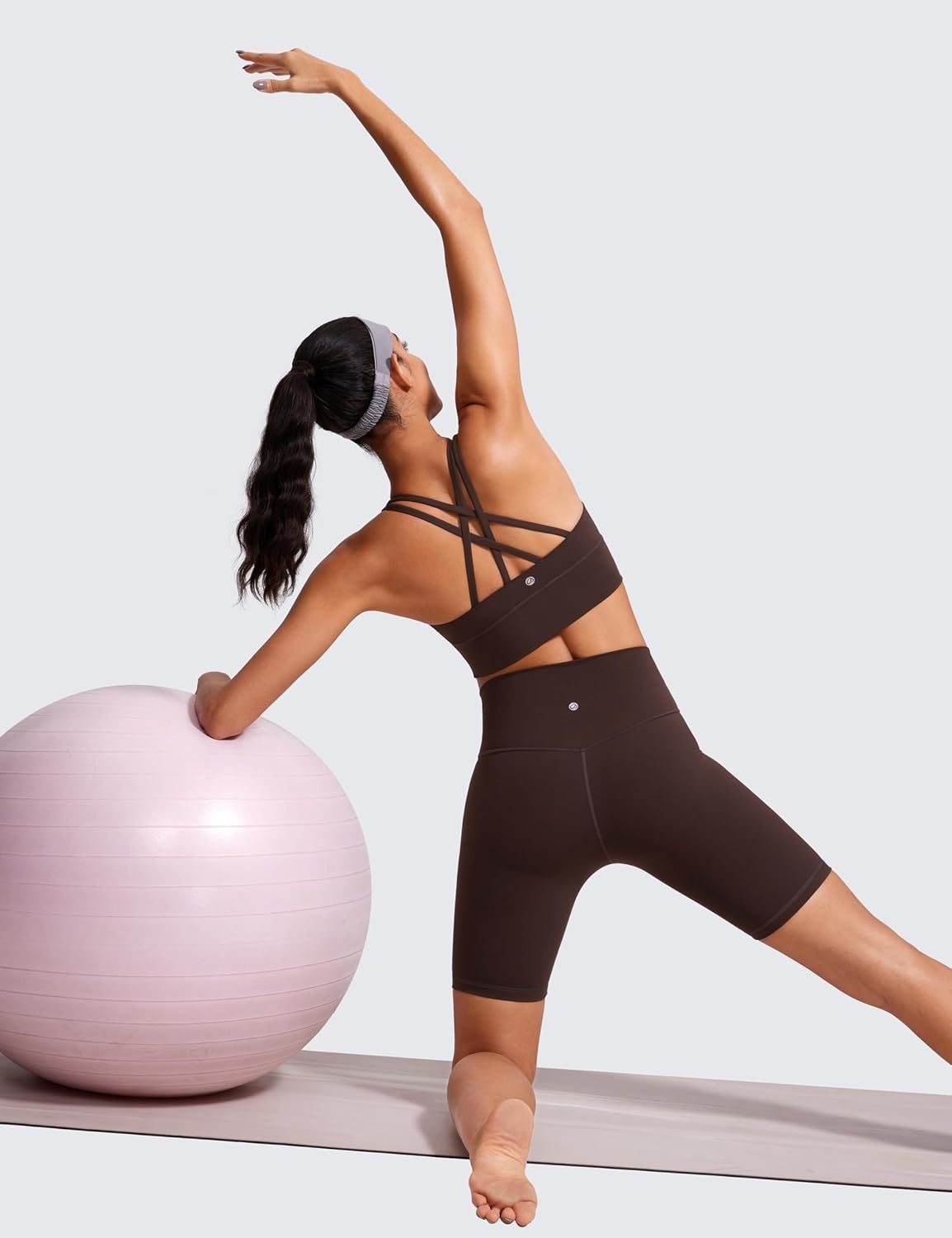 image:imageCRZ YOGA Naked Feeling Strappy Longline Sports Bras for Women Medium Impact Criss Cross Yoga Padded Workout Crop TopHot Fudge Brown