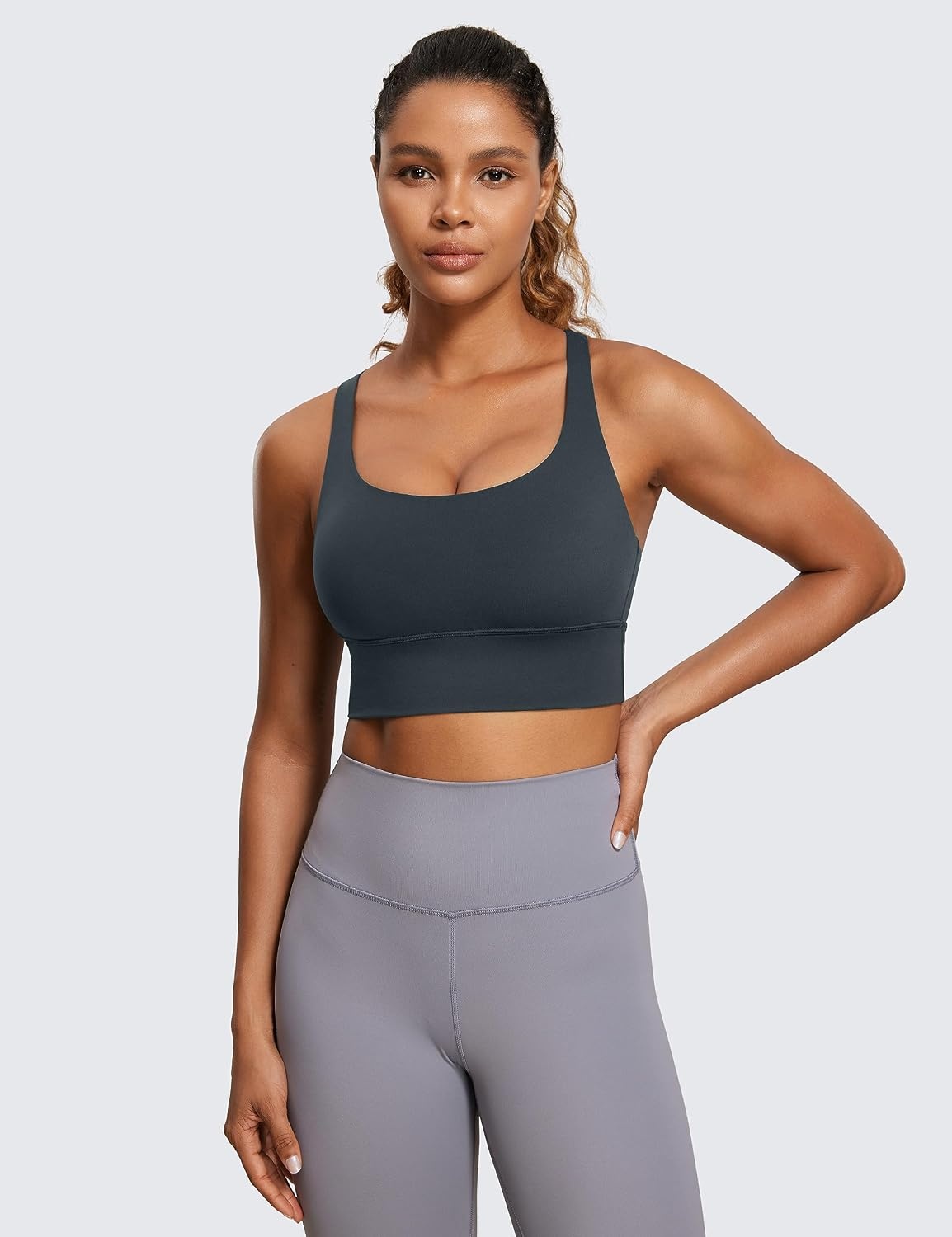 image:imageCRZ YOGA Naked Feeling Strappy Longline Sports Bras for Women Medium Impact Criss Cross Yoga Padded Workout Crop TopMelanite