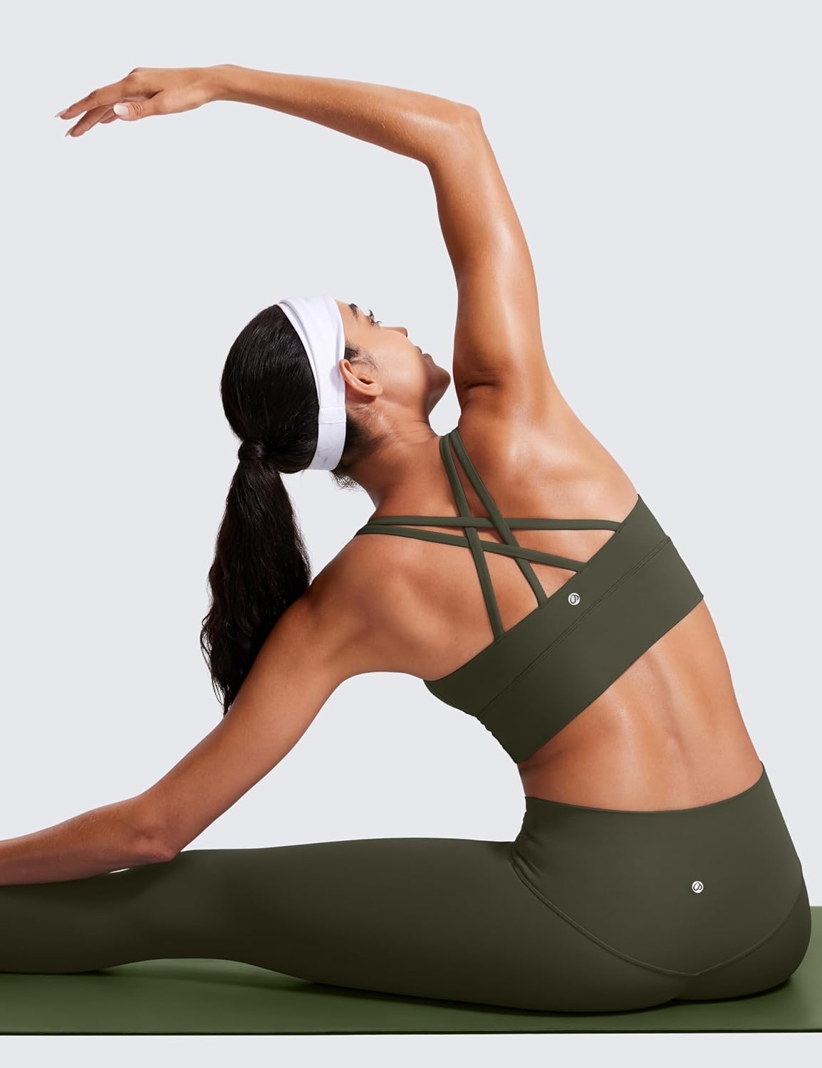 image:imageCRZ YOGA Naked Feeling Strappy Longline Sports Bras for Women Medium Impact Criss Cross Yoga Padded Workout Crop TopOlive Green