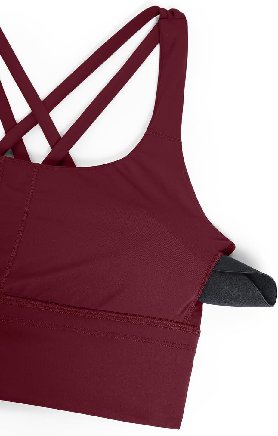 image:imageCRZ YOGA Naked Feeling Strappy Longline Sports Bras for Women Medium Impact Criss Cross Yoga Padded Workout Crop TopRed Merlot