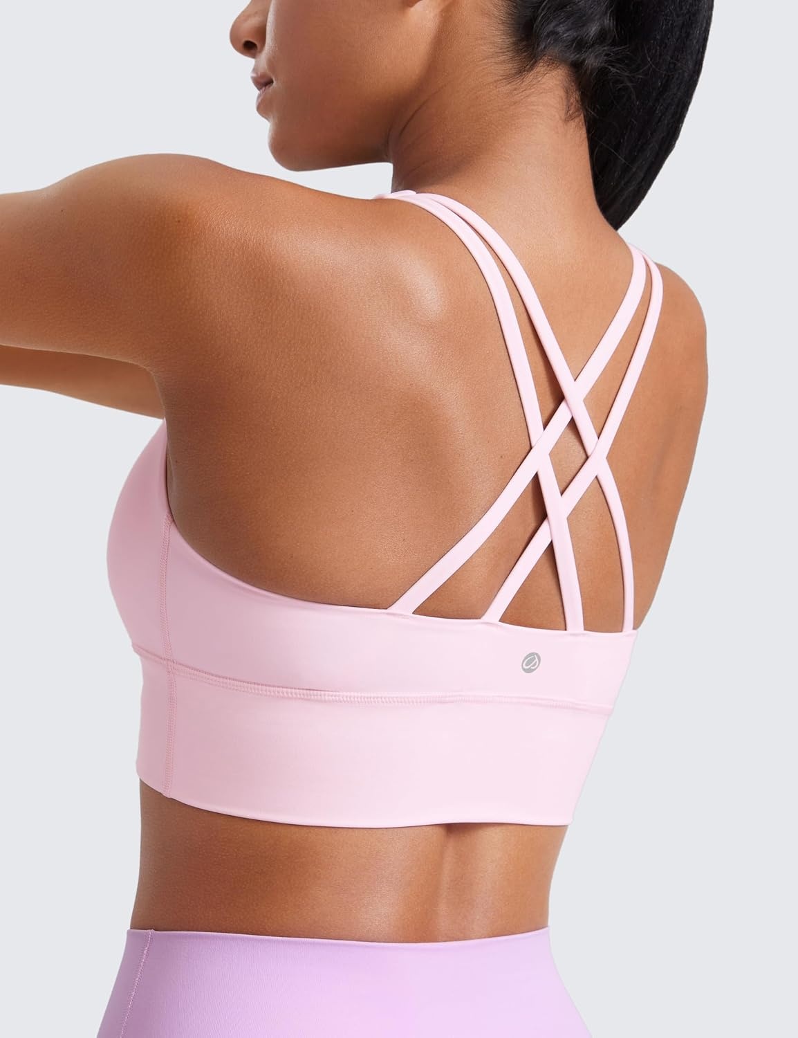 image:imageCRZ YOGA Naked Feeling Strappy Longline Sports Bras for Women Medium Impact Criss Cross Yoga Padded Workout Crop TopStrawberry Pink