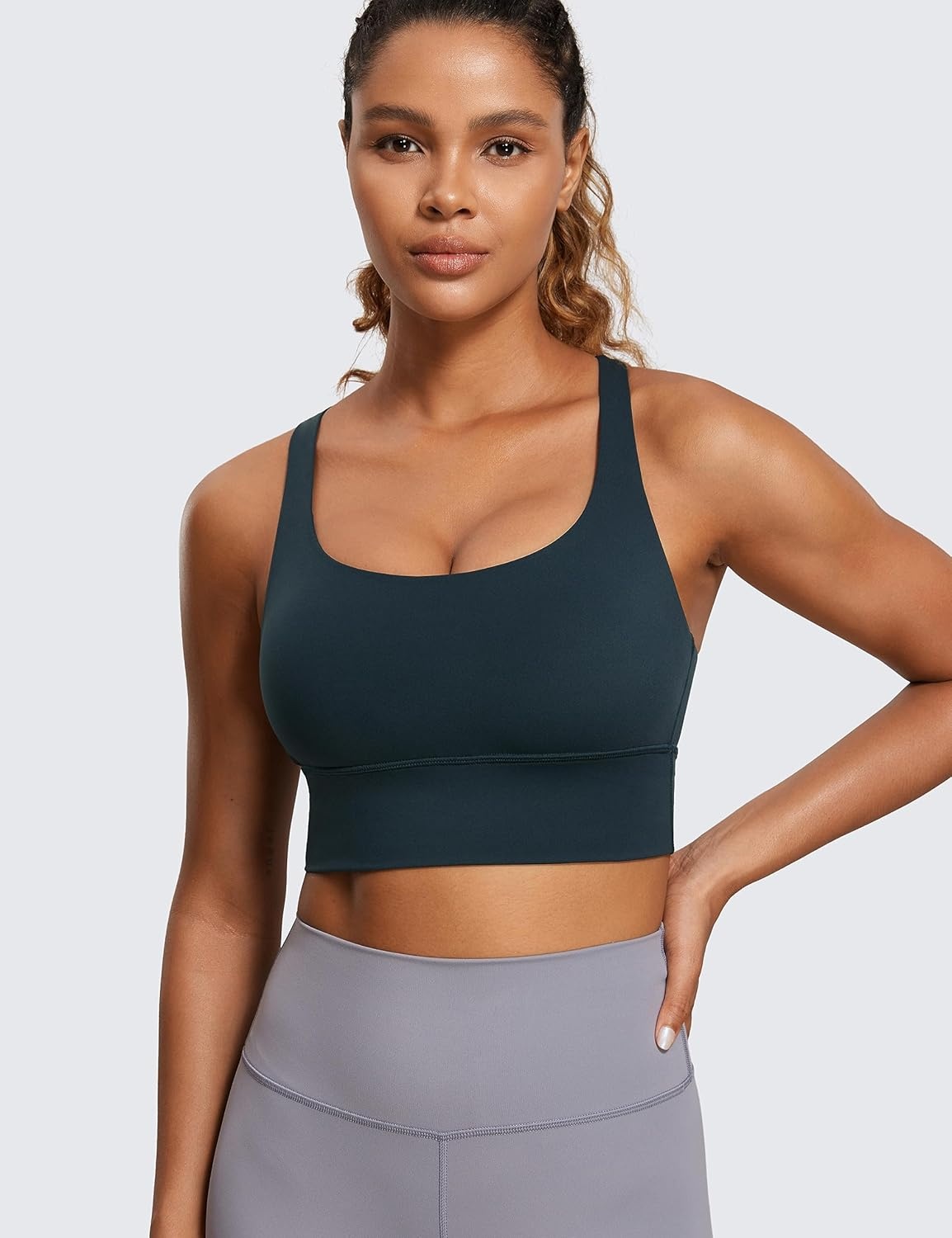 image:imageCRZ YOGA Naked Feeling Strappy Longline Sports Bras for Women Medium Impact Criss Cross Yoga Padded Workout Crop TopTrue Navy