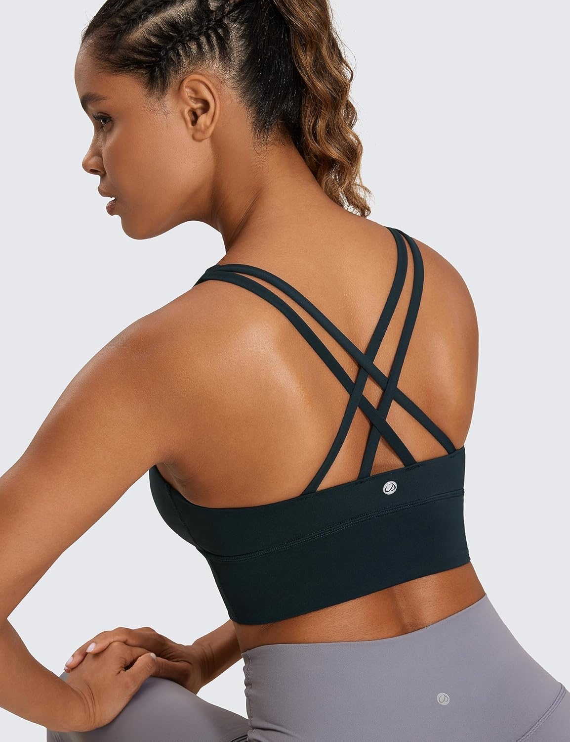 image:imageCRZ YOGA Naked Feeling Strappy Longline Sports Bras for Women Medium Impact Criss Cross Yoga Padded Workout Crop TopTrue Navy