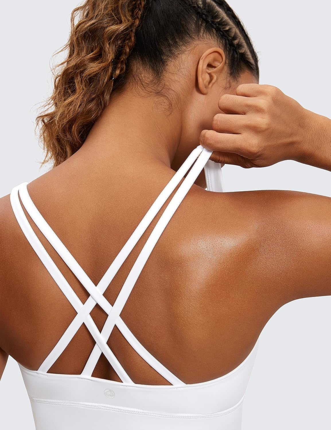 image:imageCRZ YOGA Naked Feeling Strappy Longline Sports Bras for Women Medium Impact Criss Cross Yoga Padded Workout Crop TopWhite