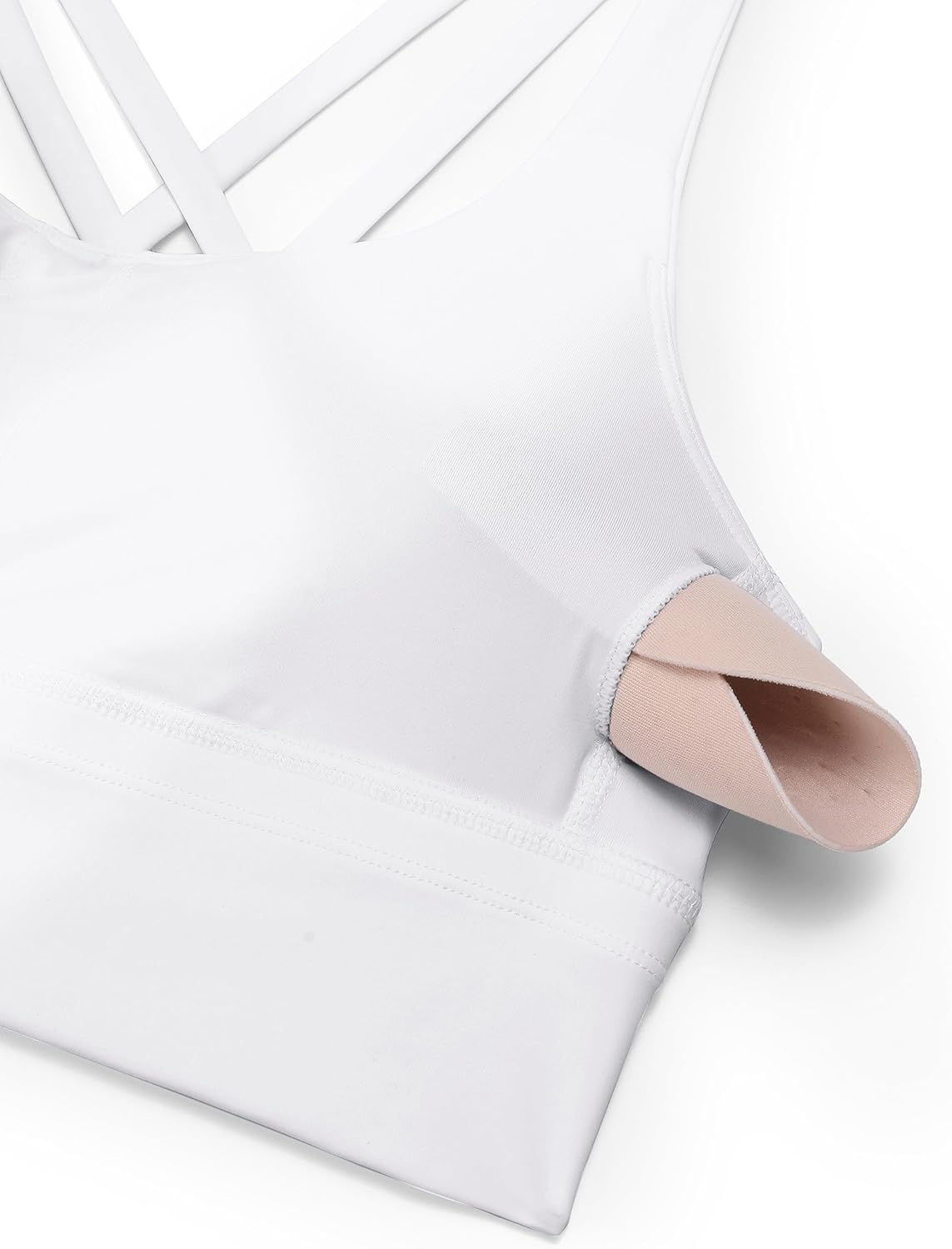 image:imageCRZ YOGA Naked Feeling Strappy Longline Sports Bras for Women Medium Impact Criss Cross Yoga Padded Workout Crop TopWhite