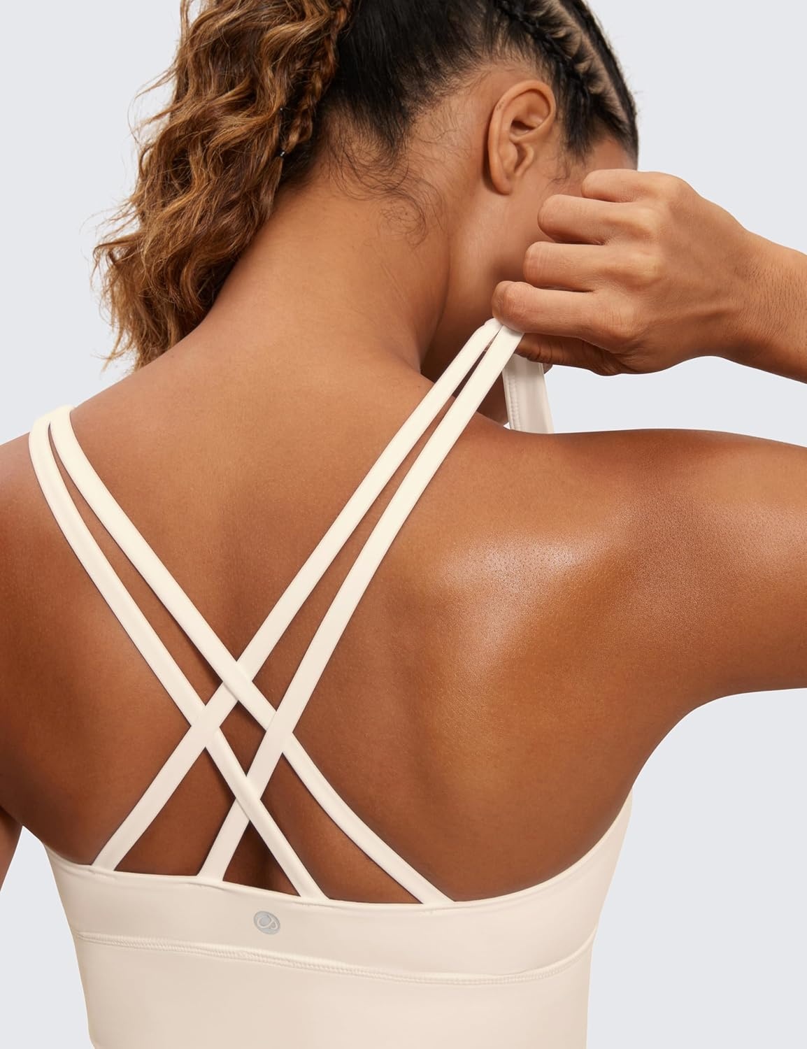 image:imageCRZ YOGA Naked Feeling Strappy Longline Sports Bras for Women Medium Impact Criss Cross Yoga Padded Workout Crop TopWhite Apricot
