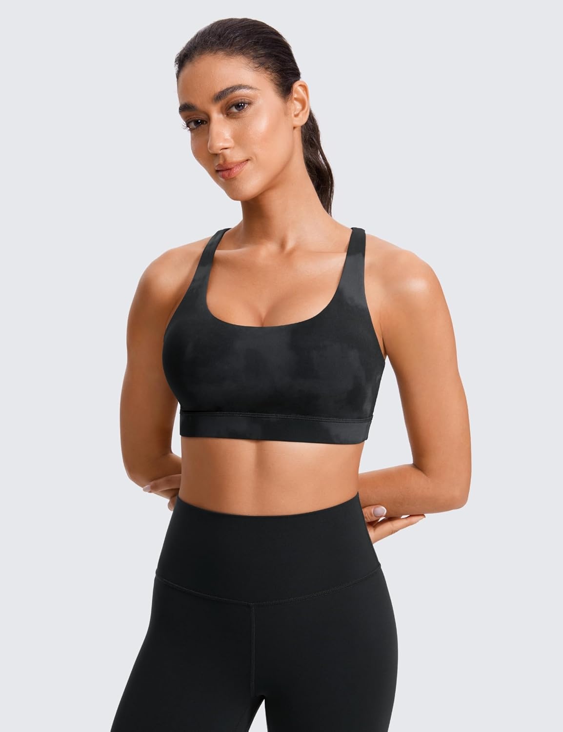 image:imageCRZ YOGA Naked Feeling Strappy Padded Sports Bras for Women Fitness Workout Top Criss Cross Back Yoga CamiBlack Tie Dye Flowers
