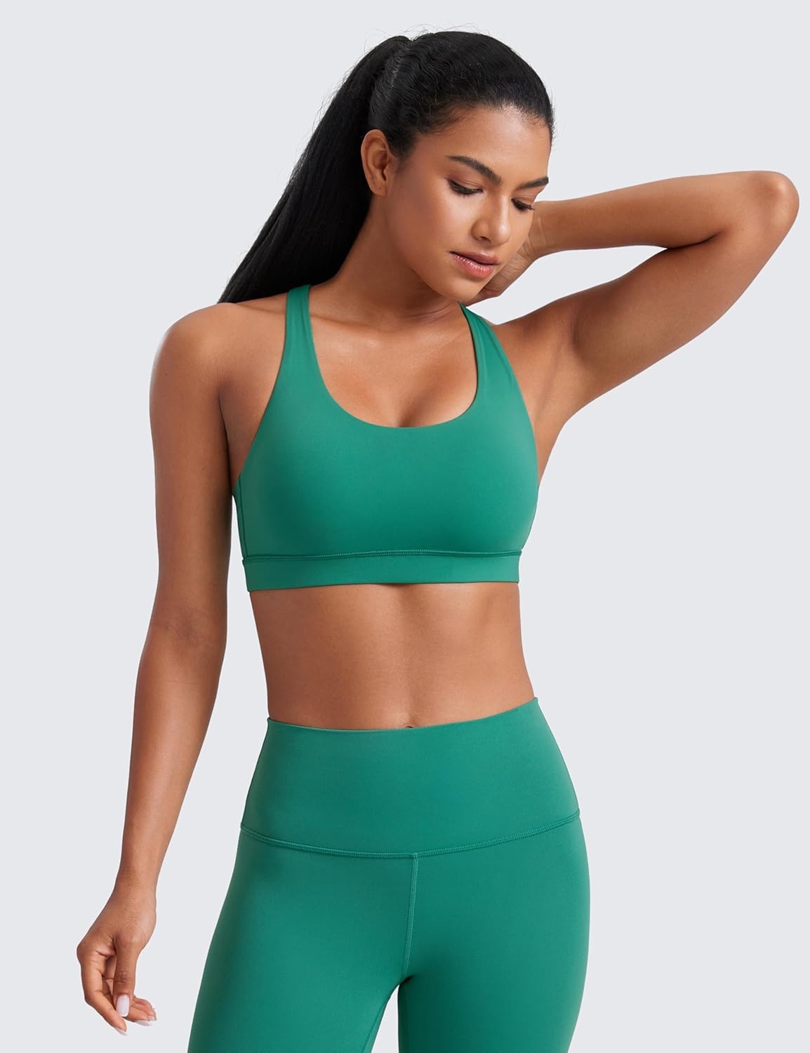 image:imageCRZ YOGA Naked Feeling Strappy Padded Sports Bras for Women Fitness Workout Top Criss Cross Back Yoga CamiCascadia Green