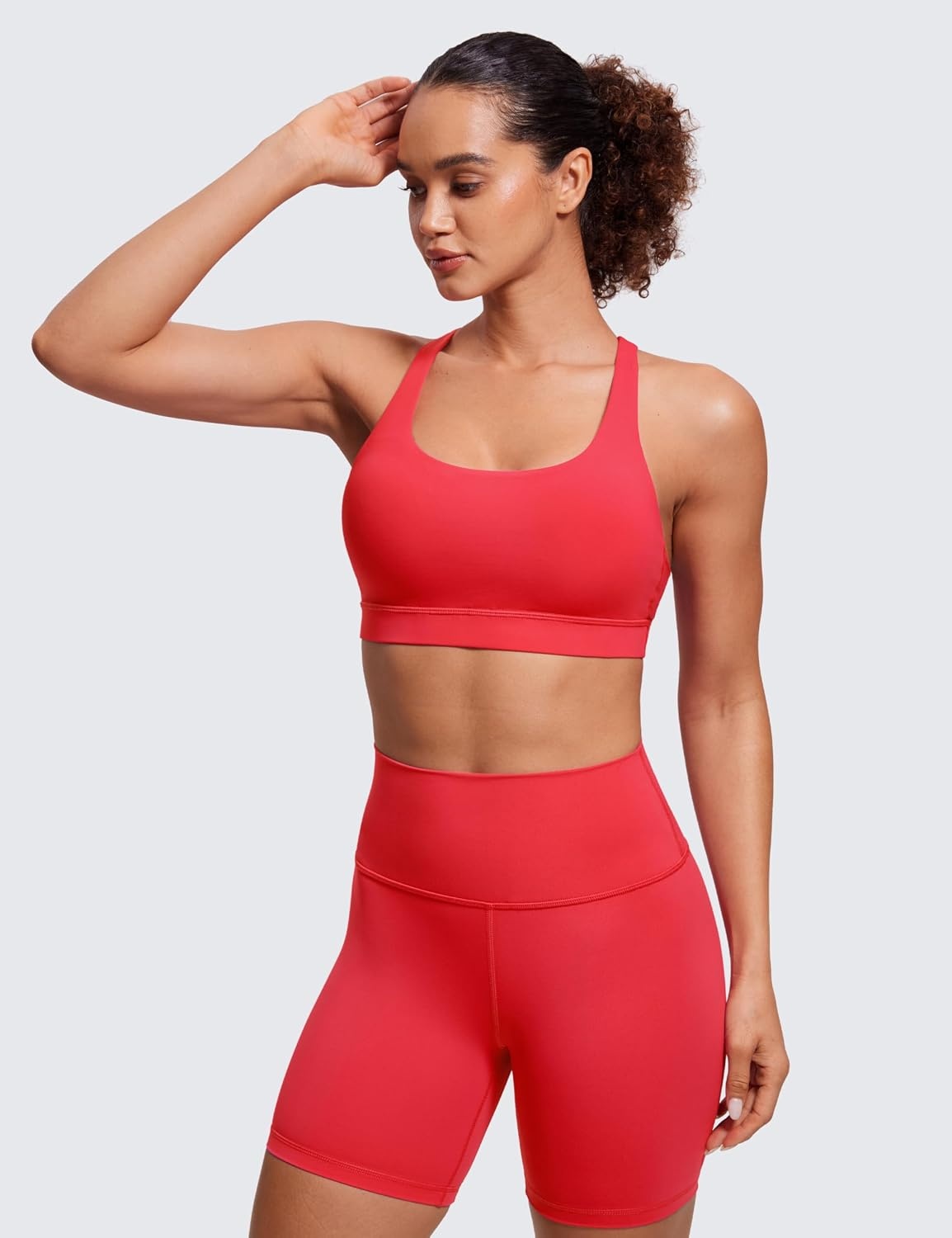 image:imageCRZ YOGA Naked Feeling Strappy Padded Sports Bras for Women Fitness Workout Top Criss Cross Back Yoga CamiCrimson