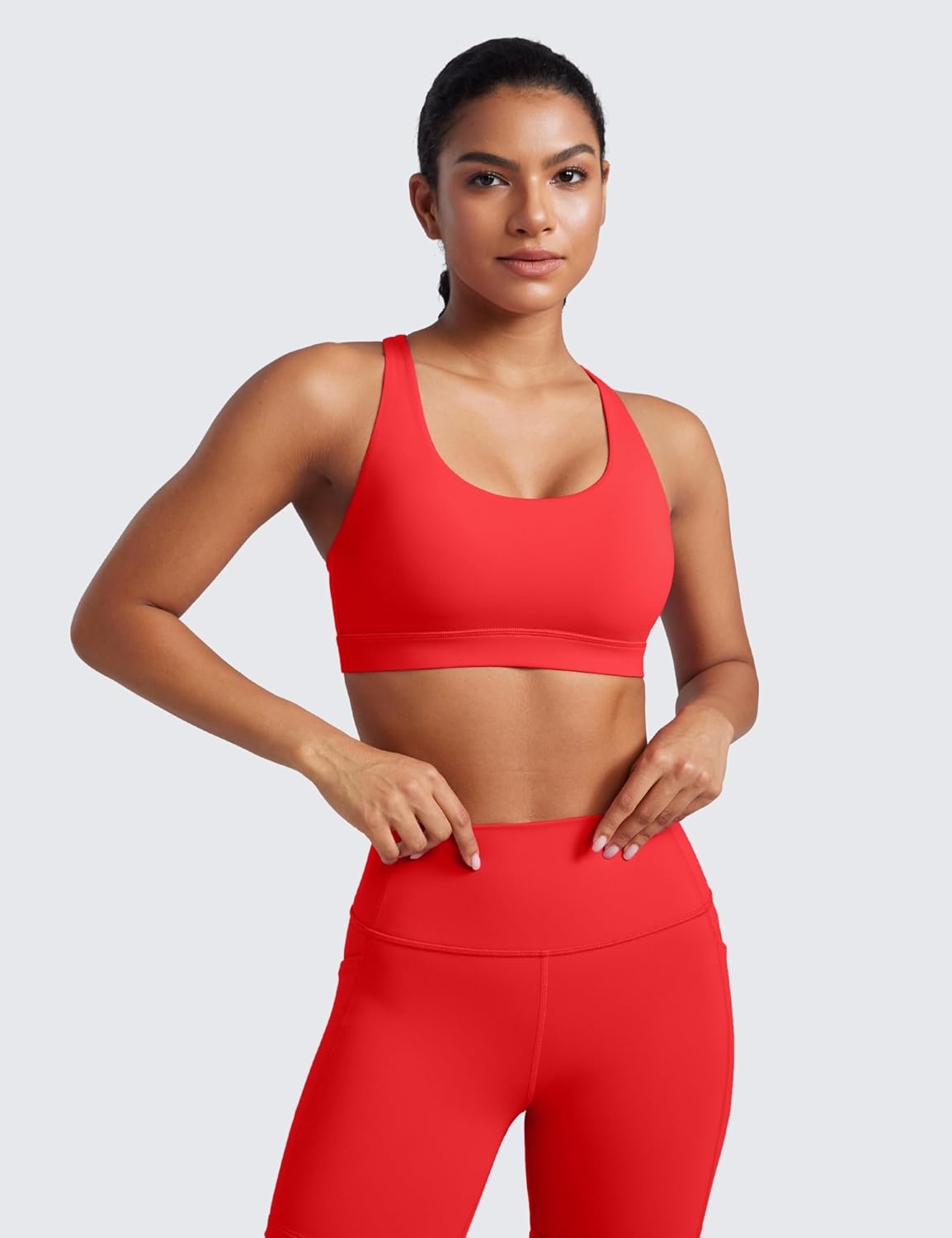 image:imageCRZ YOGA Naked Feeling Strappy Padded Sports Bras for Women Fitness Workout Top Criss Cross Back Yoga CamiDeep Red
