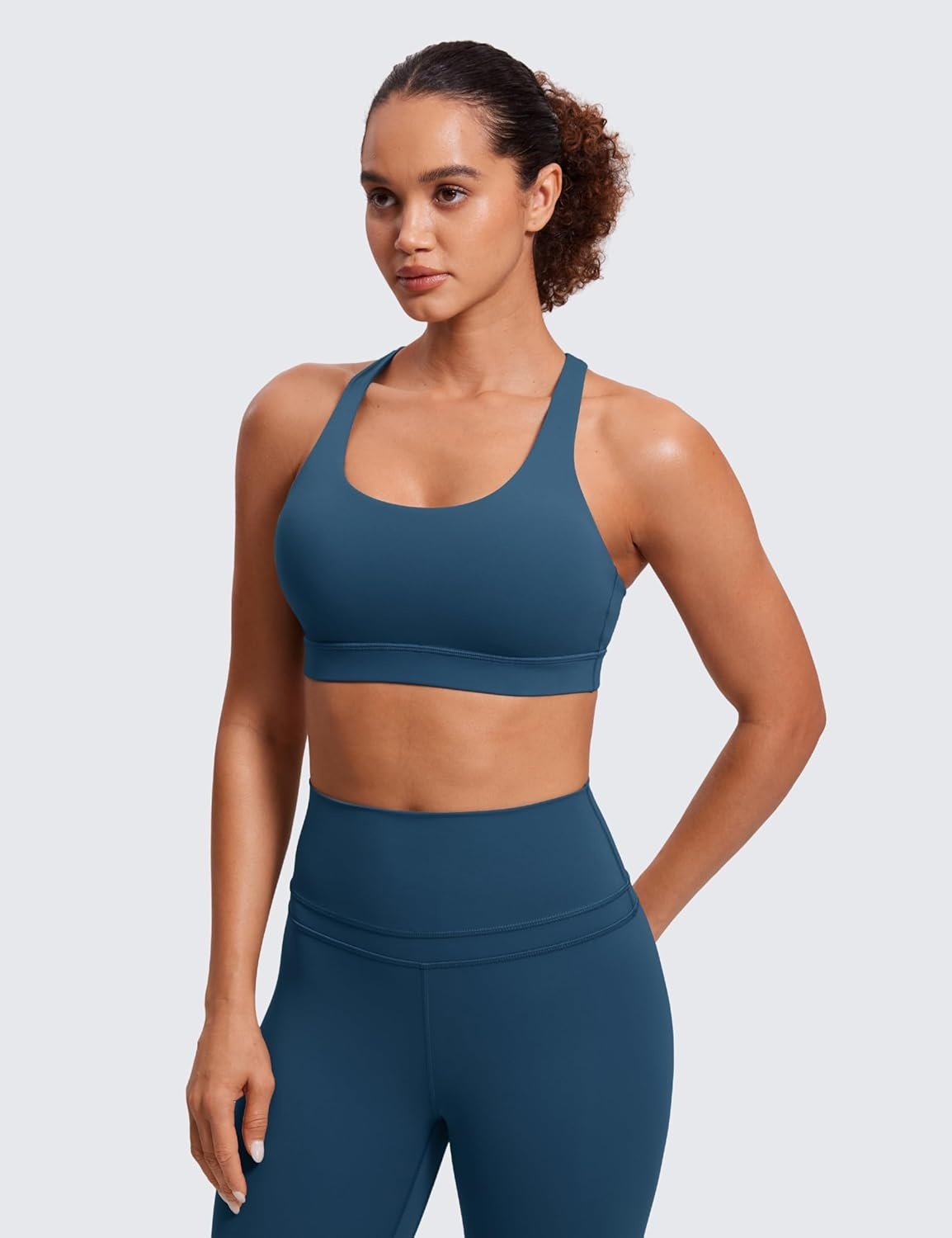 image:imageCRZ YOGA Naked Feeling Strappy Padded Sports Bras for Women Fitness Workout Top Criss Cross Back Yoga CamiFrench Navy