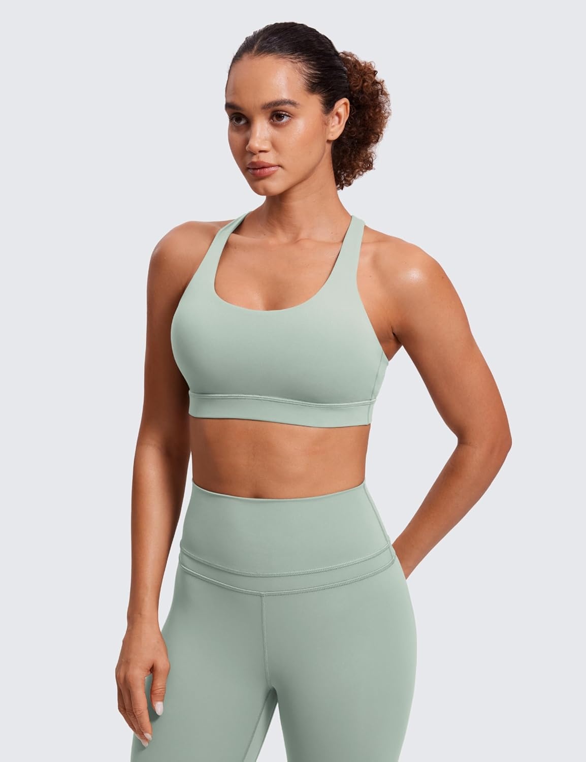 image:imageCRZ YOGA Naked Feeling Strappy Padded Sports Bras for Women Fitness Workout Top Criss Cross Back Yoga CamiGreen Palm Court