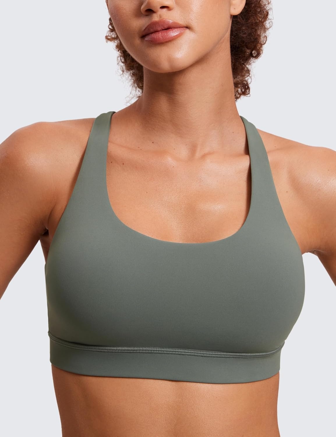 image:imageCRZ YOGA Naked Feeling Strappy Padded Sports Bras for Women Fitness Workout Top Criss Cross Back Yoga CamiGrey Sage
