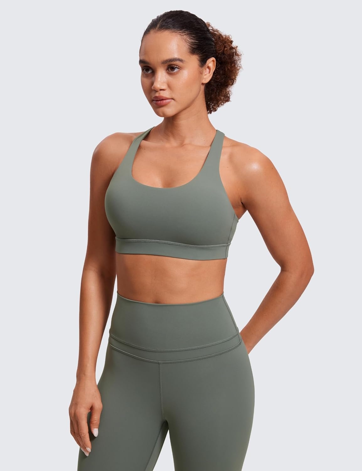 image:imageCRZ YOGA Naked Feeling Strappy Padded Sports Bras for Women Fitness Workout Top Criss Cross Back Yoga CamiGrey Sage