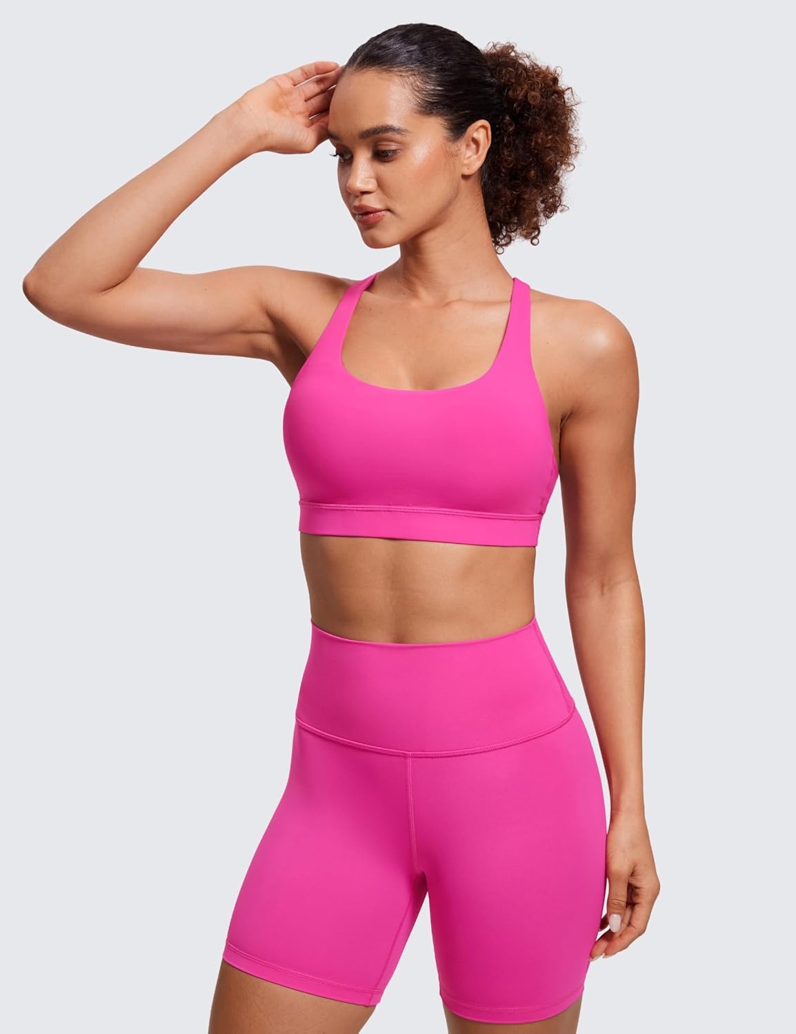 image:imageCRZ YOGA Naked Feeling Strappy Padded Sports Bras for Women Fitness Workout Top Criss Cross Back Yoga CamiHibiscus Purple