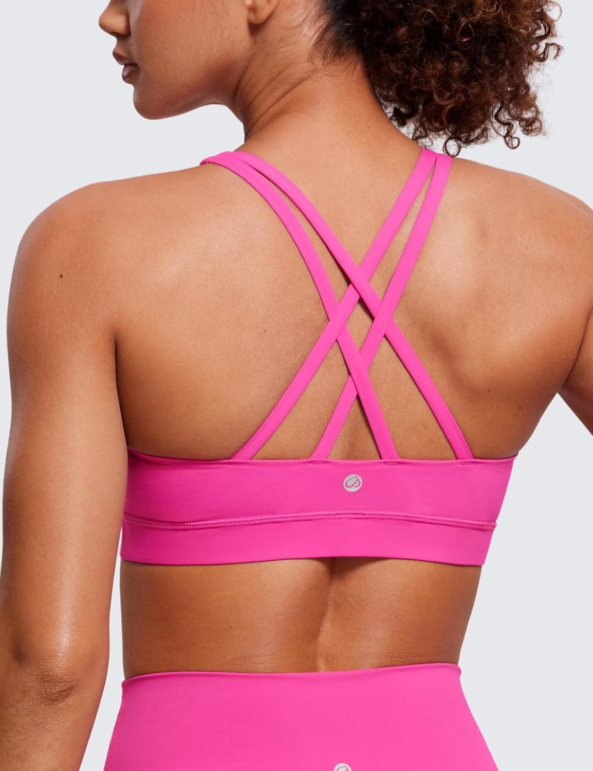 image:imageCRZ YOGA Naked Feeling Strappy Padded Sports Bras for Women Fitness Workout Top Criss Cross Back Yoga CamiHibiscus Purple