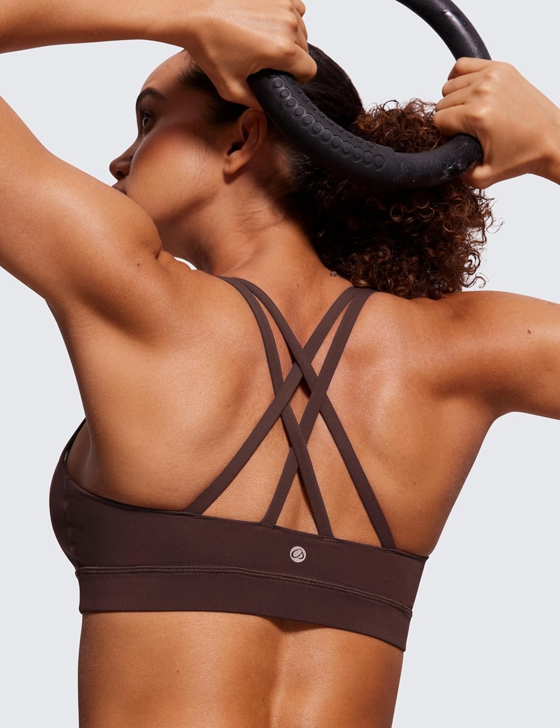 image:imageCRZ YOGA Naked Feeling Strappy Padded Sports Bras for Women Fitness Workout Top Criss Cross Back Yoga CamiHot Fudge Brown